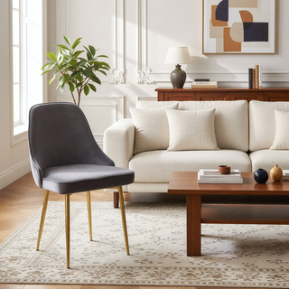 Sunvega Marcel Contemporary Dining Chair with Gold Frame and Silver Velvet Fabric Set of 2