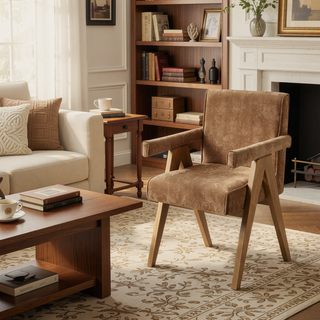 Sunvega Chenille & Oak Side Chair with Padded Seat and Back Cushion Set of 2