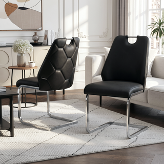 Sunvega White Faux Leather Dining Chairs Set of 2 with Gold Mesh Texture and Chrome Handle