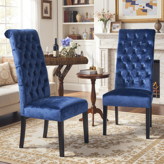 Sunvega Birch Wood Tufted High Back Dining Chairs Set of Two with Foam Filled Seat