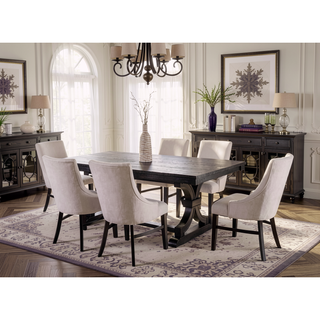 Sunvega Transitional Black and Beige Wingback Arm Chairs with Welt and Angled Legs