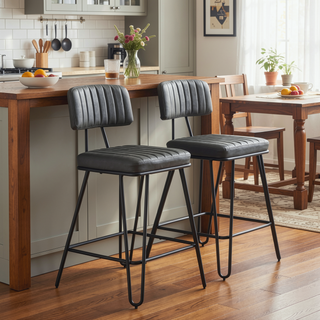 Sunvega Industrial Vintage PU Leather Bar Stools Set of 2 with Backrest