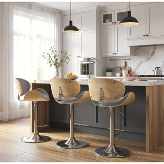 Sunvega Bentwood Swivel Bar Stool with Padded Seat and Chrome Base for Kitchen