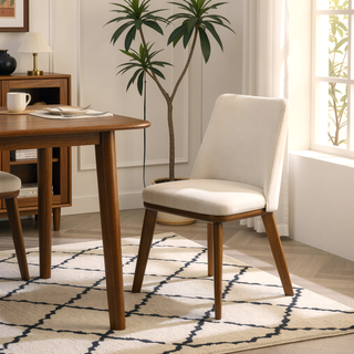 Sunvega Mid-Century Modern Solid Wood Legs Clove Beige Velvet Dining Chair Set of 2