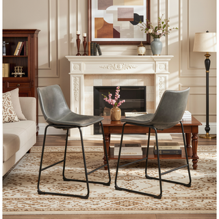 Sunvega Antique Brown PU Leather Counter Height Stools with Iron Frame, Set of 2