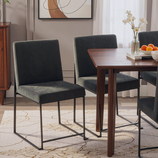 Sunvega Fuji High Back Contemporary Dining Chair with Black Steel Frame and Velvet Upholstery