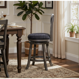 Sunvega 24 Inch Counter Height X-Back Swivel Stool with Beige Fabric Seat and Cherry Finish