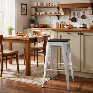 Sunvega Industrial Farmhouse Stackable Bar Stools in Vintage White and Espresso