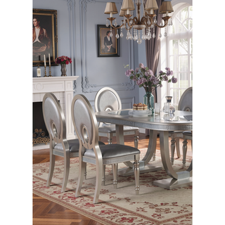 Sunvega Silver Leatherette Upholstered Dining Chairs with Keyhole Back and Mirror Accents