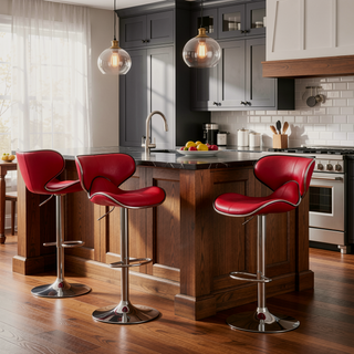 Sunvega Adjustable Swivel Barstool Set with Chrome Base and Faux Leather Seat
