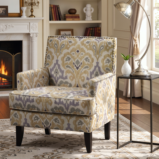 Sunvega Track Arm Club Chair with Expresso Legs and Silver Nailheads