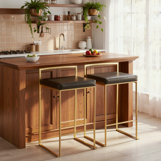 Sunvega Gold and Black Faux Leather Upholstered Stackable Counter Stool Set