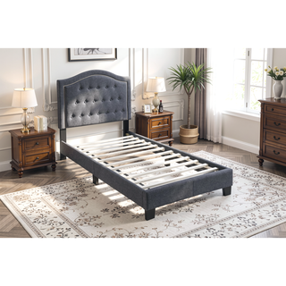 Sunvega European Queen Size Bed with Button Tufted Headboard and Charcoal Finish