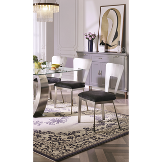 Sunvega Contemporary Silver Metal Frame Oval Back Dining Chairs with Black Microfiber Seat