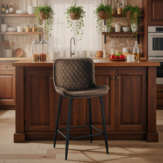 Sunvega Modern Brown Velvet Upholstered Counter Height Chairs with Quilted Stitching