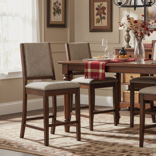 Sunvega Industrial Counter Height Dining Stools with Chestnut Finish and Soft Beige Upholstery