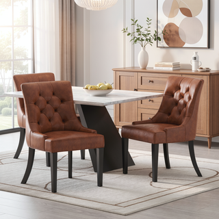 Sunvega Contemporary Upholstered Dining Chairs with Tufted Diamond Stitch and Wood Legs