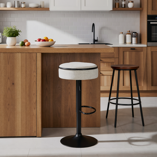 Sunvega Blue Linen Adjustable Swivel Bar Stool Set with Storage for Kitchen