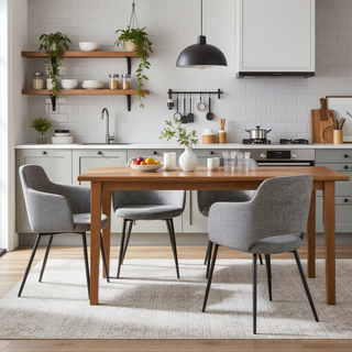 Sunvega Industrial Black Metal and Grey Noise Fabric Upholstered Dining Chair