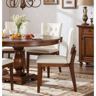 Sunvega Modern Walnut Finish Wood and White Glossy PU Leather Dining Chairs Set of 2