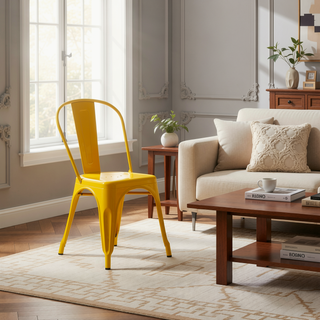 Sunvega High Gloss Yellow Metal Dining Chairs Set of 4 with 18 Inch Seat Height