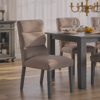 Sunvega Ash Velvet Upholstered Side Chair Set of 2 with Plump Foam Back and Gray Wood Legs