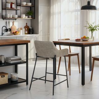 Sunvega Industrial Black Metal and Grey Faux Leather Counter Stool Set of 2