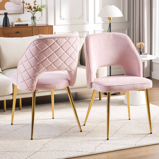 Sunvega Modern Gray Velvet Dining Chairs with Hollow Back and Gold Metal Legs Set of 4