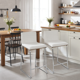 Sunvega Modern Mara Counter Stool with Faux Leather Seat and Stainless Steel Legs Set of 2