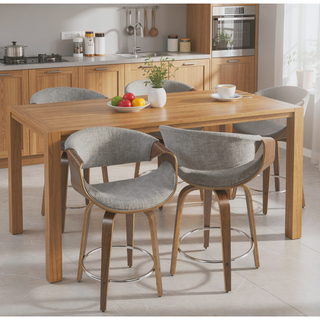 Sunvega Mid-Century Modern Counter Stool Set with Walnut Frame and Grey Fabric