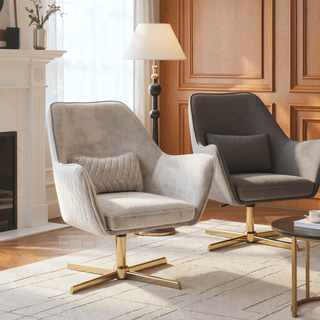 Sunvega Gold and Cream Velvet Contemporary Lounge Chair with 360 Swivel