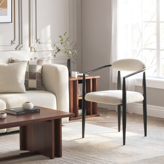 Sunvega Modern Dining Chairs Set of 2 with Round Boucle Backrest and Black Metal Legs