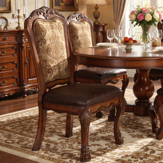 Sunvega Vintage Cherry Oak Side Chair with Claw Leg and Floral Trim