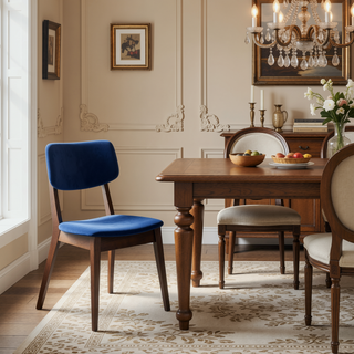 Sunvega Mid Century Modern Blue Velvet Upholstered Dining Chairs Set of 2