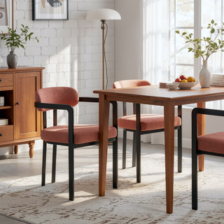 Sunvega Modern Mid-Century Upholstered Boucle Dining Chairs Set of 2 with Black Metal Legs