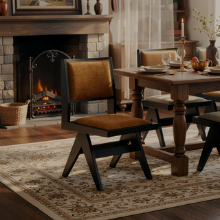 Sunvega Farmhouse Style Upholstered Side Chair Set of 2 with Black Wood Frame