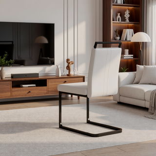 Sunvega Modern Faux Leather Upholstered Dining Chairs with Black Metal Legs Set of 4