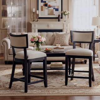 Sunvega Solid Rubber Wood Upholstered Counter Stools Set of 2 with Backrest and Footrest