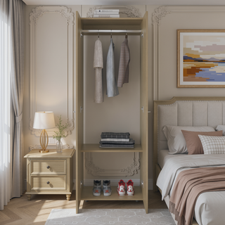 Sunvega Macadamia Slim Closet System with Hanging Rod and Shelf for Bedroom