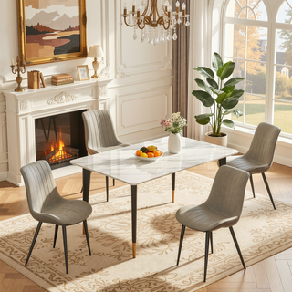 Sunvega Khaki Grey PU Leather Dining Chairs with Metal Legs for Kitchen Restaurant
