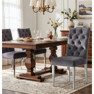 Sunvega Modern Velvet Upholstered Dining Chair Set with Tufted Back and Gold Legs