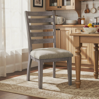 Sunvega Set of Two Gray Ladder Back Side Dining Chairs with Beige Cushioned Seat