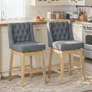 Sunvega Set of Two Swivel Bar Stools with Button Tufted Backs and Footrests