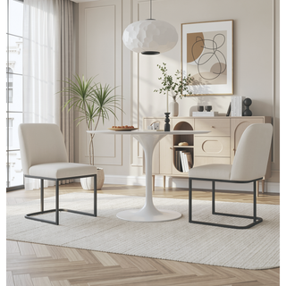 Sunvega Modern Upholstered Faux Leather Dining Chair with Black Metal Base