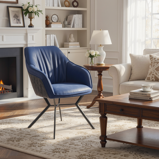 Sunvega Blue and Gunmetal Upholstered Dining Chairs with Sloped Armrests and Slim Angled Legs