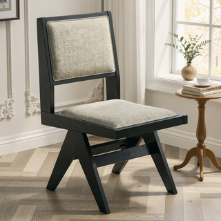 Sunvega Contemporary Black Dining Chairs with Light Gray Upholstered Padded Seat Cushions