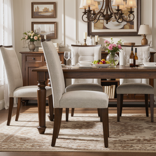 Sunvega Contemporary Brown Wood Frame Dining Chairs with Gray Textured Fabric Upholstery