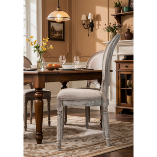 Sunvega Faustine Tan Fabric and Salvaged Light Oak Finish Side Chair Set of 2