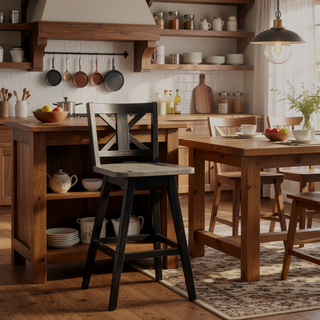 Sunvega Solid Rubberwood Counter Height Dining Table with Distressed Gray Finish