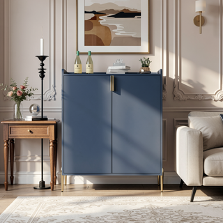 Sunvega Modern 2 Door Home Wine Bar Cabinet with Adjustable Storage Shelf and Wine Rack